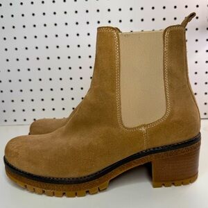 Avellini Tan Suede Leather Chunky Lug Sole Chelsea Boots EU 40 US 9.5 Boho City